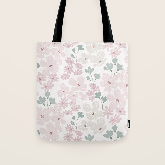 Soft meadow blooms - baby pink, rosy blush and warm beige floral pattern Tote Bag Gallery Image 1
