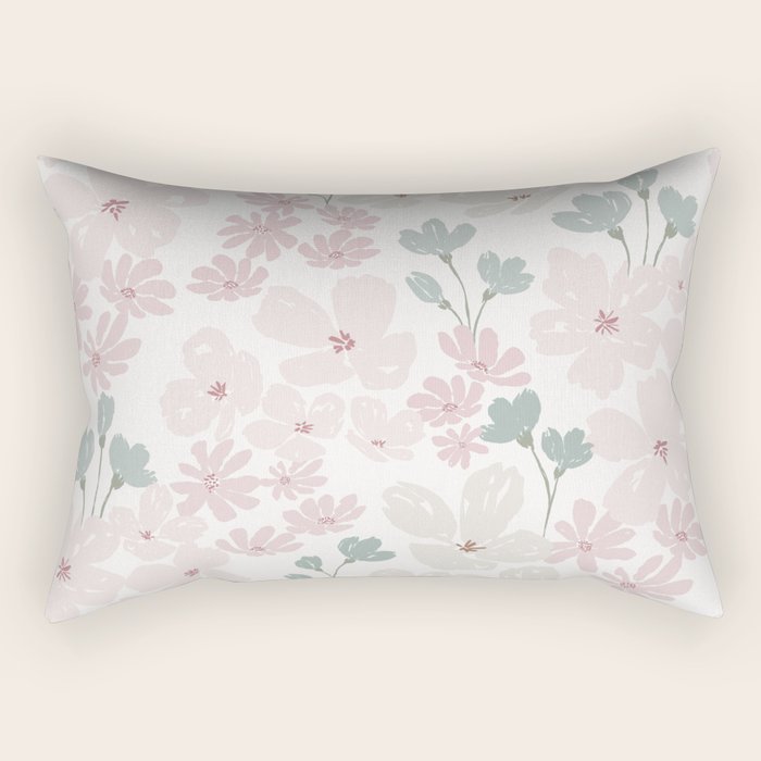 Soft meadow blooms - baby pink, rosy blush and warm beige floral pattern Rectangular Pillow Gallery Image 1