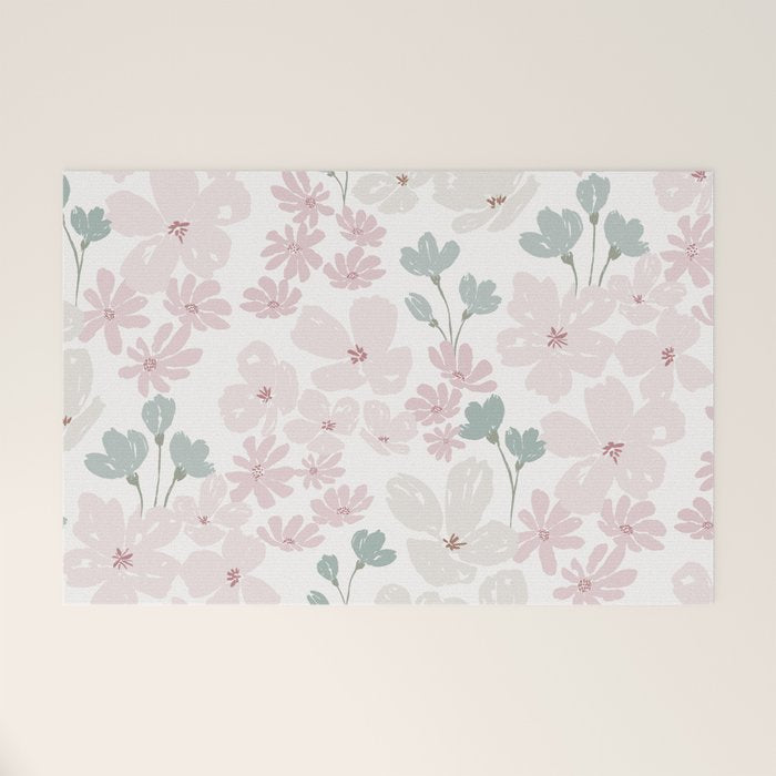 Soft meadow blooms - baby pink, rosy blush and warm beige floral pattern Welcome Mat Gallery Image 1
