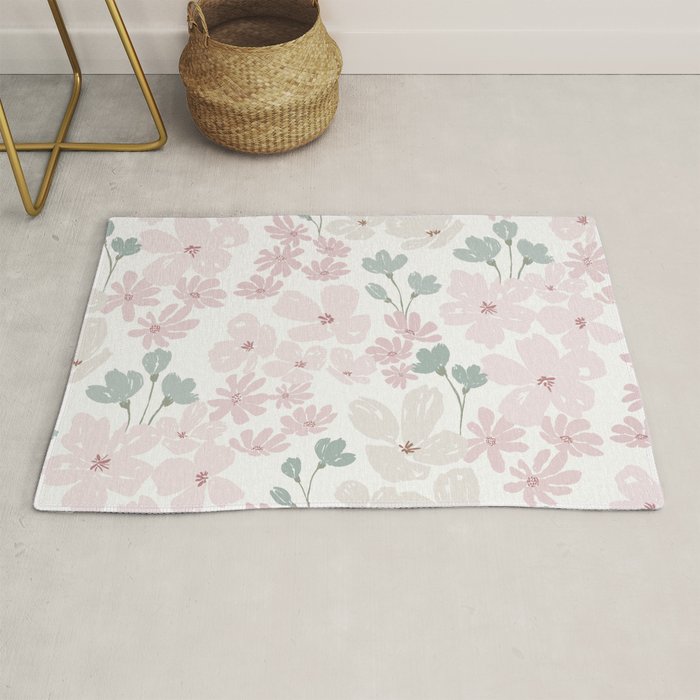 Soft meadow blooms - baby pink, rosy blush and warm beige floral pattern Rug Gallery Image 1