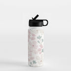 Soft meadow blooms - baby pink, rosy blush and warm beige floral pattern Water Bottle Gallery Image 1