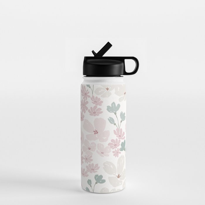 Soft meadow blooms - baby pink, rosy blush and warm beige floral pattern Water Bottle Gallery Image 1