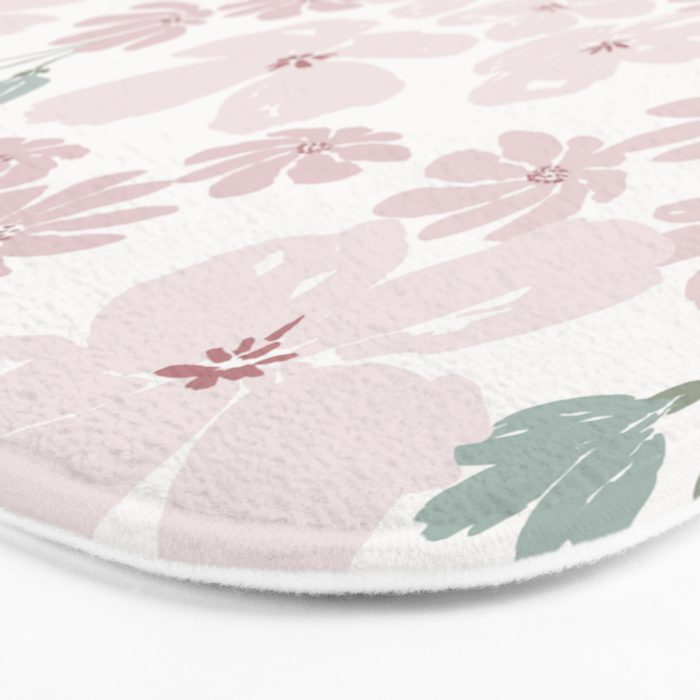 Soft meadow blooms - baby pink, rosy blush and warm beige floral pattern Bath Mat Gallery Image 3