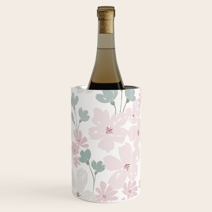 Soft meadow blooms - baby pink, rosy blush and warm beige floral pattern Wine Chiller Gallery Image 3