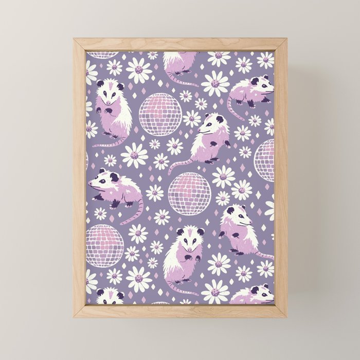 Disco Opossums and Daisies  Retro Pattern Mini Art Print Gallery Image 1