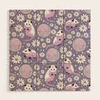 Disco Opossums and Daisies  Retro Pattern Wood Wall Art Gallery Image 1