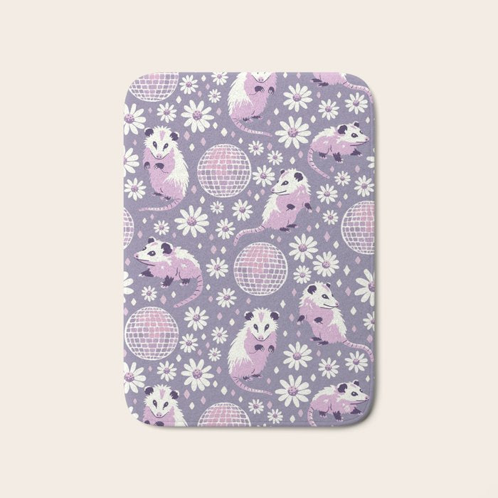 Disco Opossums and Daisies  Retro Pattern Bath Mat Gallery Image 1