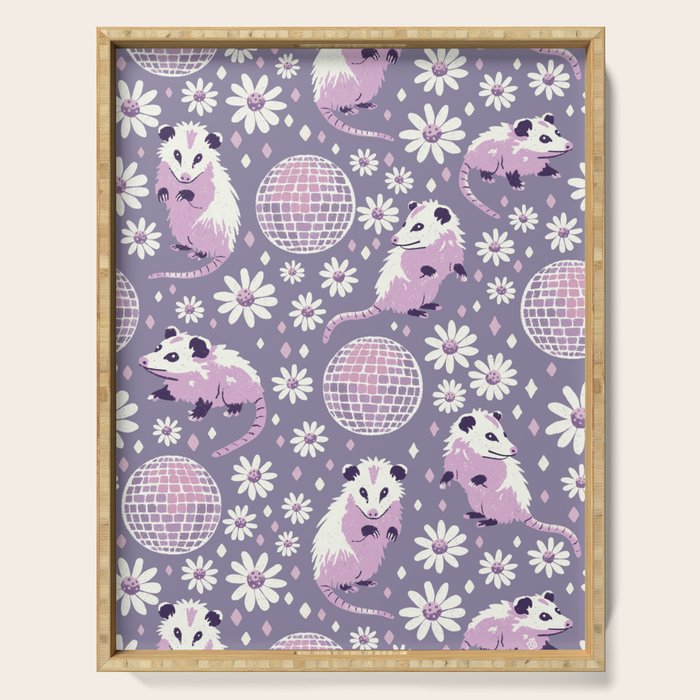 Disco Opossums and Daisies  Retro Pattern Serving Tray Gallery Image 1