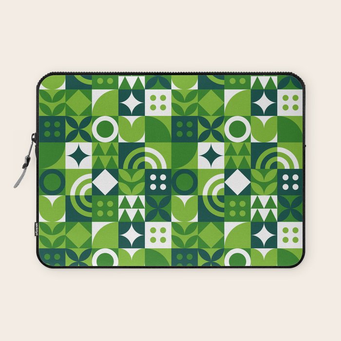 Green eco friendly nature geometric mosaic pattern Laptop Sleeve Gallery Image 1