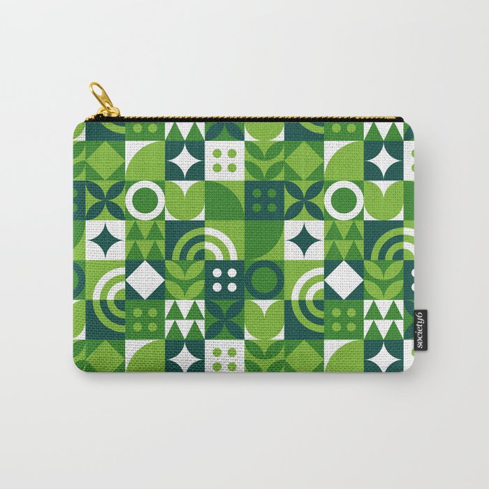 Green eco friendly nature geometric mosaic pattern Carry All Pouch Gallery Image 1