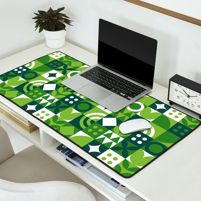 Green eco friendly nature geometric mosaic pattern Desk Mat Gallery Image 2