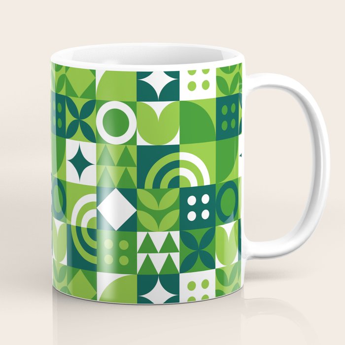 Green eco friendly nature geometric mosaic pattern Coffee Mug Gallery Image 1