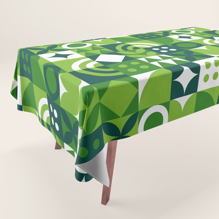 Green eco friendly nature geometric mosaic pattern Tablecloth Gallery Image 1