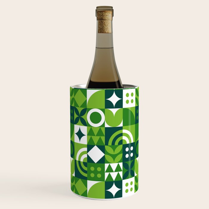 Green eco friendly nature geometric mosaic pattern Wine Chiller Gallery Image 3
