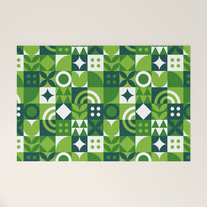 Green eco friendly nature geometric mosaic pattern Welcome Mat Gallery Image 1