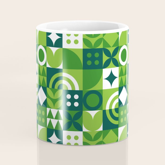 Green eco friendly nature geometric mosaic pattern Coffee Mug Gallery Image 4
