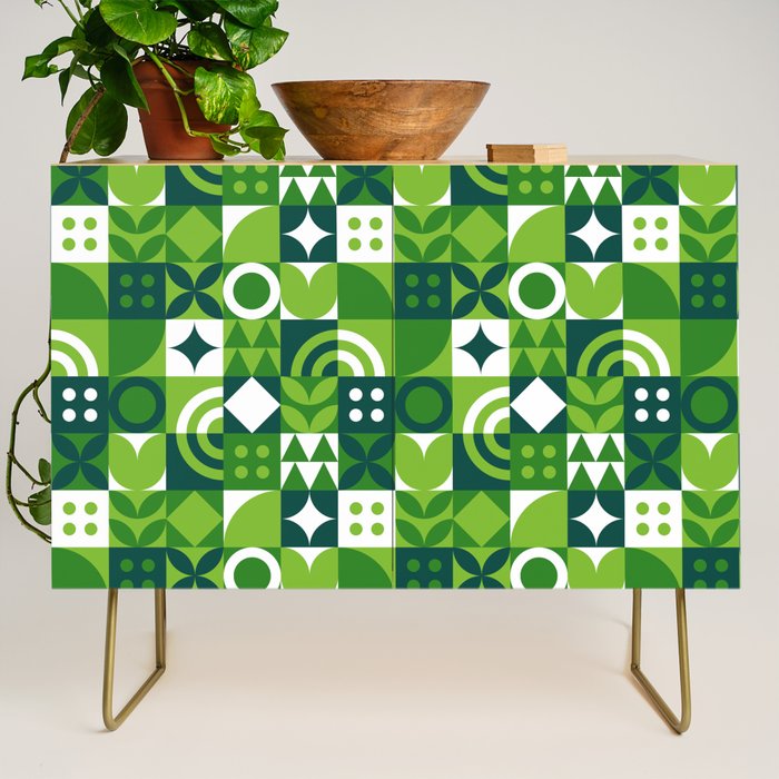 Green eco friendly nature geometric mosaic pattern Credenza Gallery Image 1