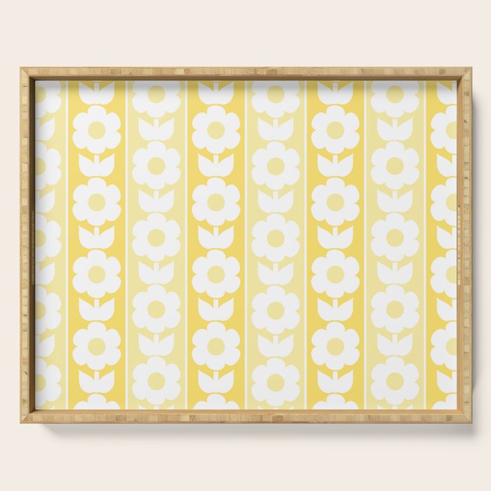 Vintage Floral Jonnty Flowers and Stripes Butter Yellow and White Cottage Stripes Serving Tray Gallery Image 1