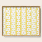 Vintage Floral Jonnty Flowers and Stripes Butter Yellow and White Cottage Stripes Serving Tray Gallery Image 1