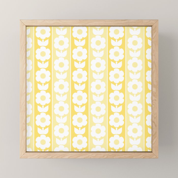 Vintage Floral Jonnty Flowers and Stripes Butter Yellow and White Cottage Stripes Mini Art Print Gallery Image 1