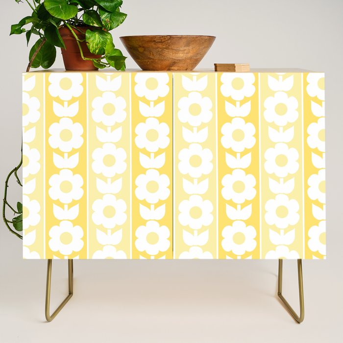 Vintage Floral Jonnty Flowers and Stripes Butter Yellow and White Cottage Stripes Credenza Gallery Image 1