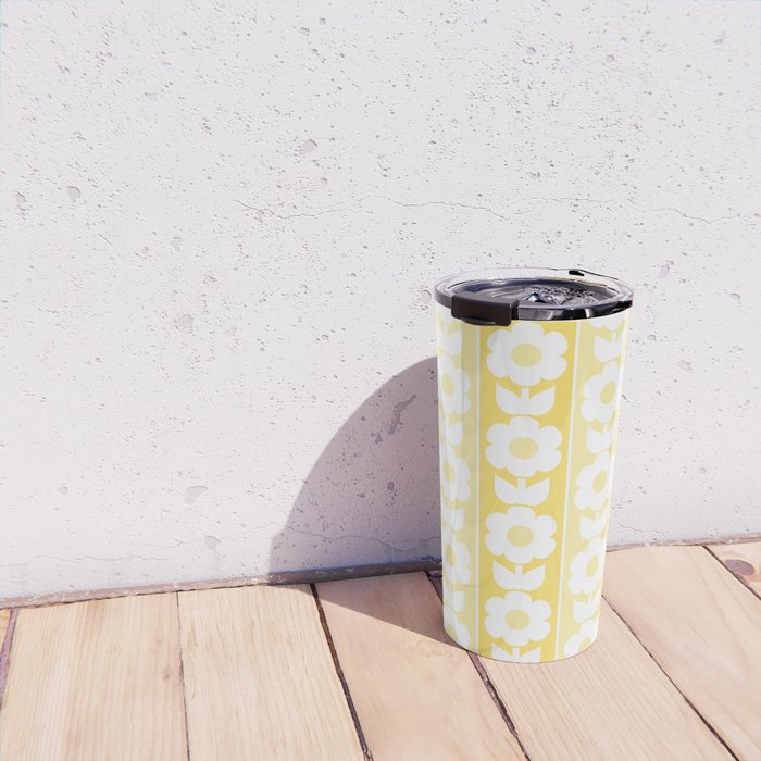 Vintage Floral Jonnty Flowers and Stripes Butter Yellow and White Cottage Stripes Travel Mug Gallery Image 4