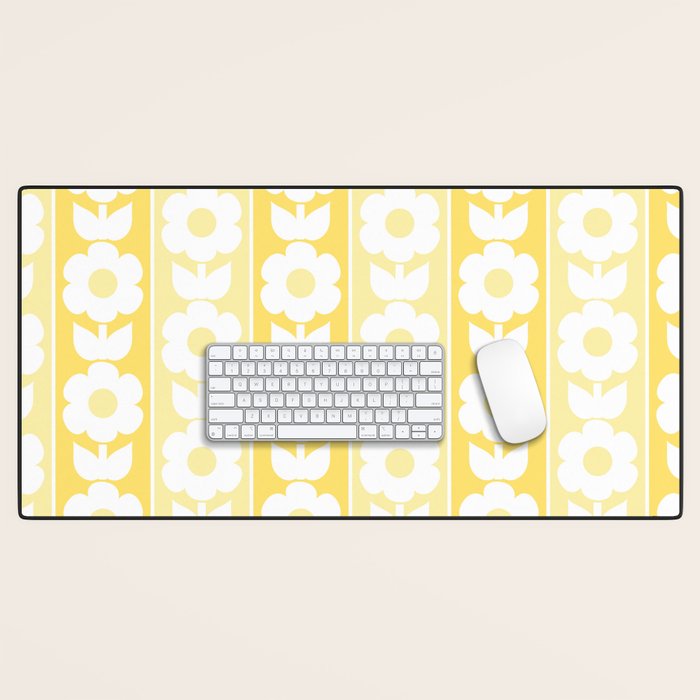 Vintage Floral Jonnty Flowers and Stripes Butter Yellow and White Cottage Stripes Desk Mat Gallery Image 1