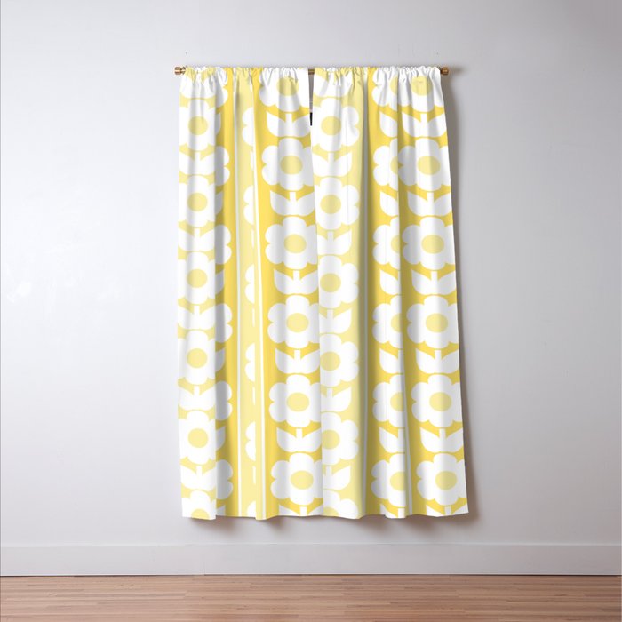 Vintage Floral Jonnty Flowers and Stripes Butter Yellow and White Cottage Stripes Window Curtain Gallery Image 3