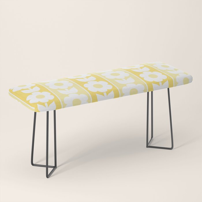 Vintage Floral Jonnty Flowers and Stripes Butter Yellow and White Cottage Stripes Bench Gallery Image 1
