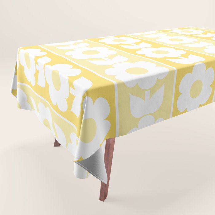 Vintage Floral Jonnty Flowers and Stripes Butter Yellow and White Cottage Stripes Tablecloth Gallery Image 1