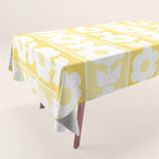 Vintage Floral Jonnty Flowers and Stripes Butter Yellow and White Cottage Stripes Tablecloth Gallery Image 1
