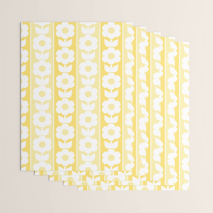 Vintage Floral Jonnty Flowers and Stripes Butter Yellow and White Cottage Stripes Wrapping Paper Gallery Image 3