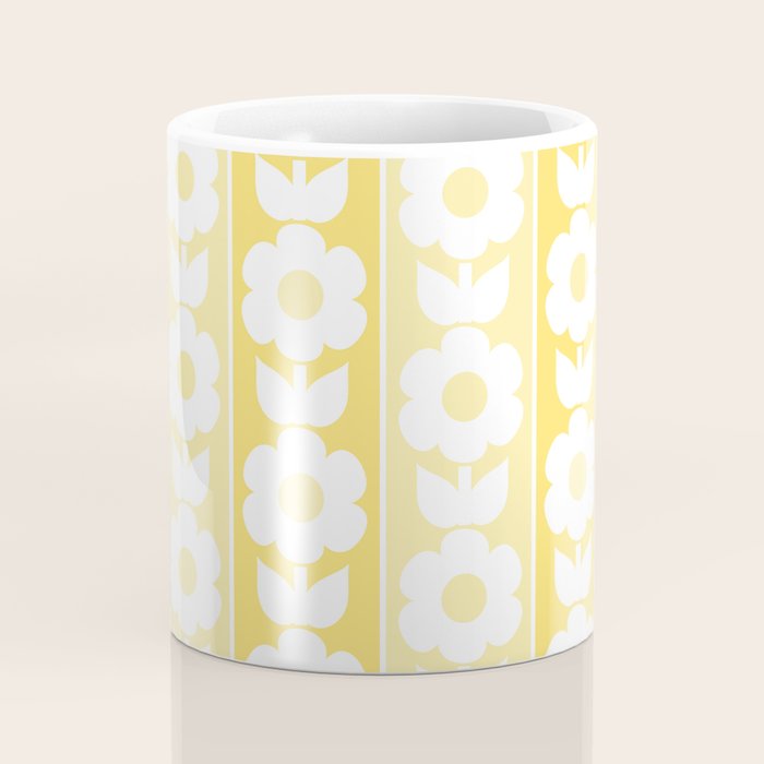 Vintage Floral Jonnty Flowers and Stripes Butter Yellow and White Cottage Stripes Coffee Mug Gallery Image 4
