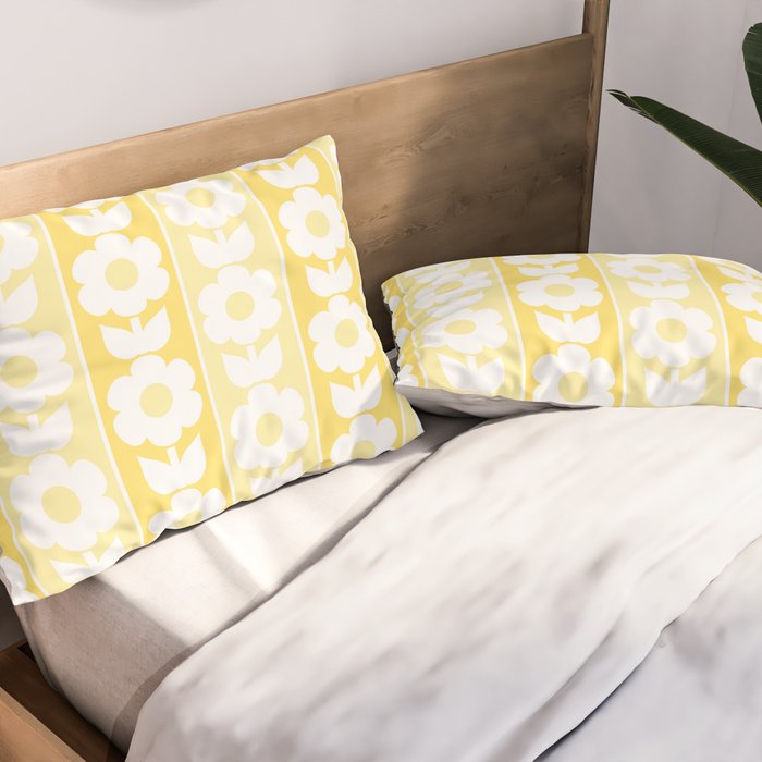 Vintage Floral Jonnty Flowers and Stripes Butter Yellow and White Cottage Stripes Pillow Sham Gallery Image 2
