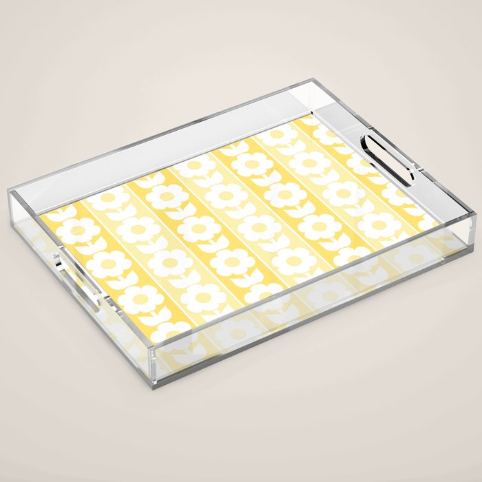 Vintage Floral Jonnty Flowers and Stripes Butter Yellow and White Cottage Stripes Acrylic Tray Gallery Image 1