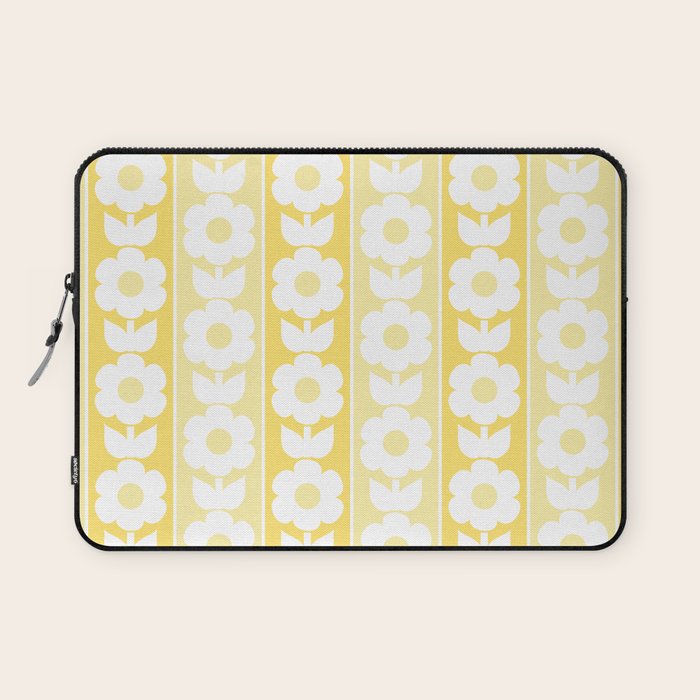 Vintage Floral Jonnty Flowers and Stripes Butter Yellow and White Cottage Stripes Laptop Sleeve Gallery Image 1