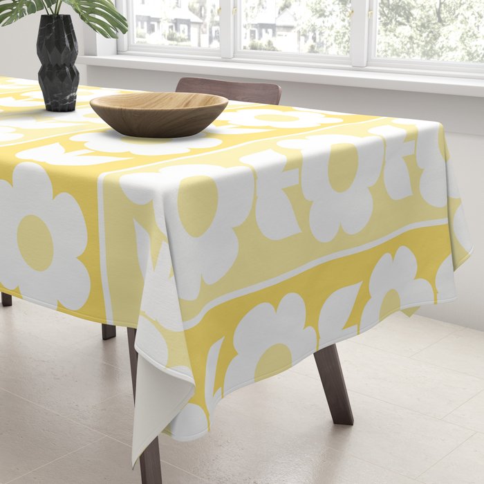 Vintage Floral Jonnty Flowers and Stripes Butter Yellow and White Cottage Stripes Tablecloth Gallery Image 3