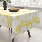 Vintage Floral Jonnty Flowers and Stripes Butter Yellow and White Cottage Stripes Tablecloth Gallery Image 3