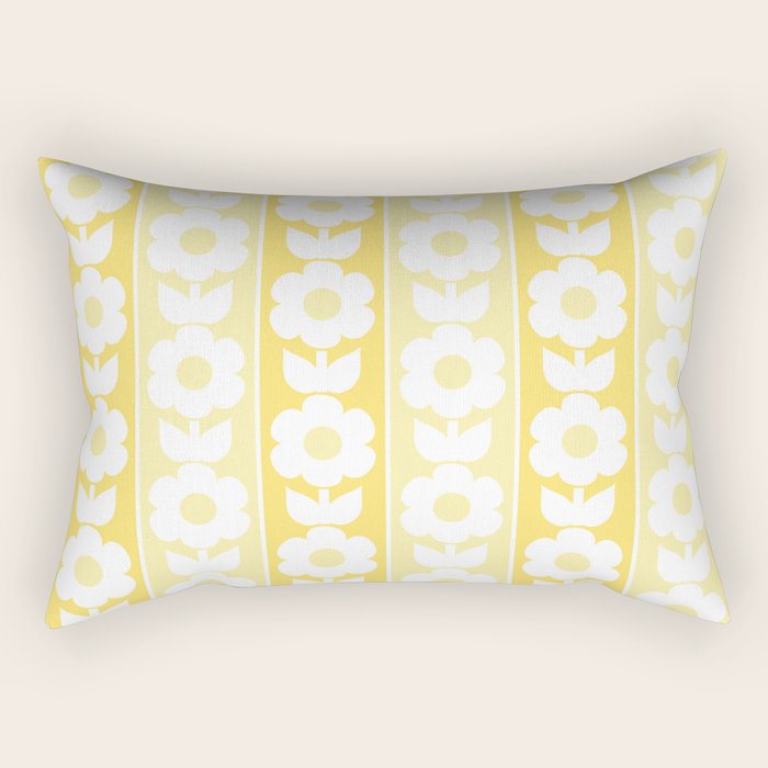 Vintage Floral Jonnty Flowers and Stripes Butter Yellow and White Cottage Stripes Rectangular Pillow Gallery Image 1