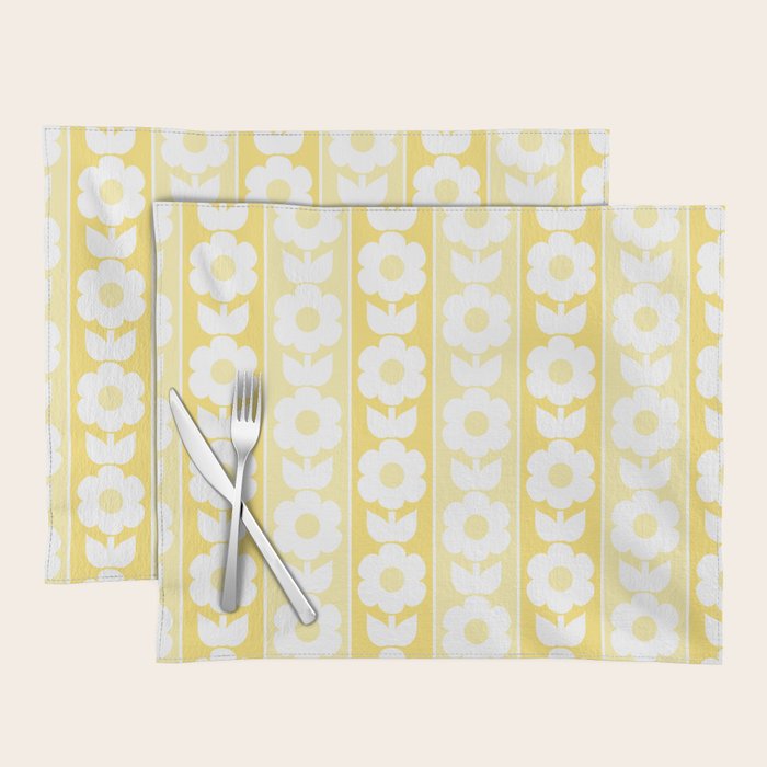 Vintage Floral Jonnty Flowers and Stripes Butter Yellow and White Cottage Stripes Placemat Gallery Image 1