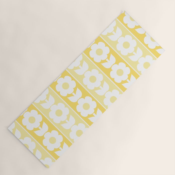 Vintage Floral Jonnty Flowers and Stripes Butter Yellow and White Cottage Stripes Yoga Mat Gallery Image 1