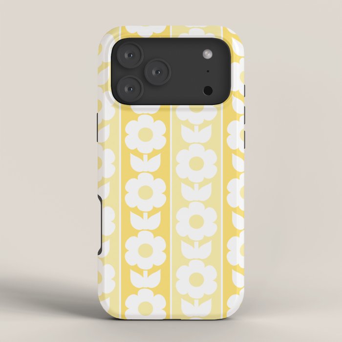 Vintage Floral Jonnty Flowers and Stripes Butter Yellow and White Cottage Stripes iPhone Case Gallery Image 4