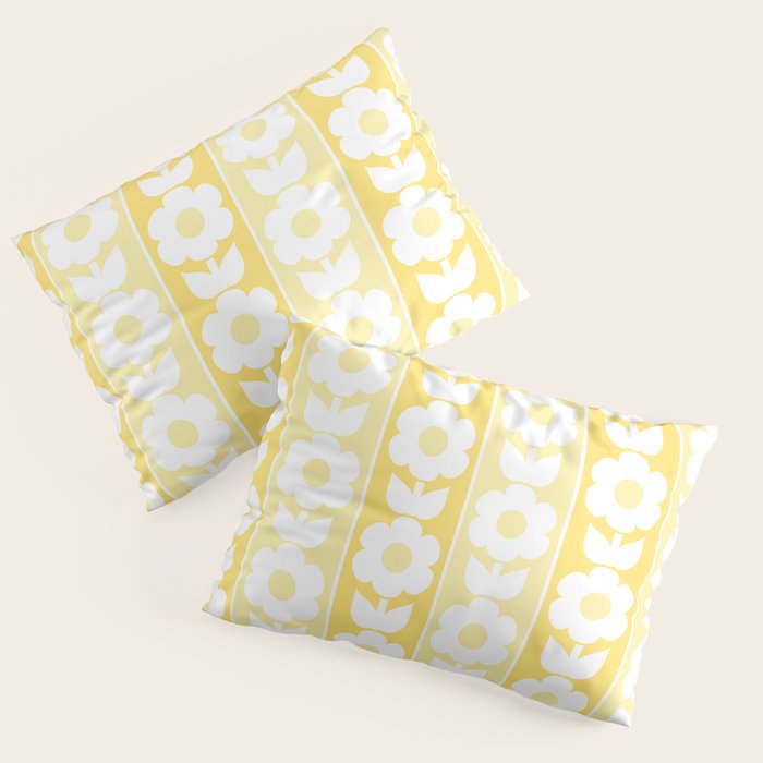 Vintage Floral Jonnty Flowers and Stripes Butter Yellow and White Cottage Stripes Pillow Sham Gallery Image 3