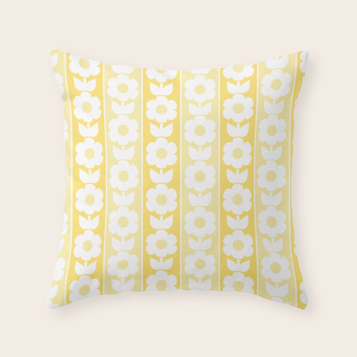 Vintage Floral Jonnty Flowers and Stripes Butter Yellow and White Cottage Stripes Throw Pillow Gallery Image 6