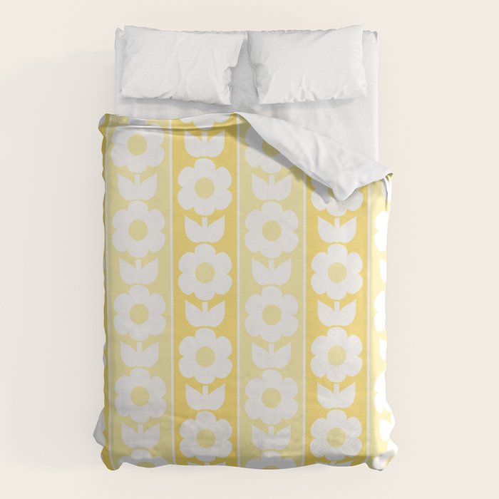 Vintage Floral Jonnty Flowers and Stripes Butter Yellow and White Cottage Stripes Duvet Cover Gallery Image 6