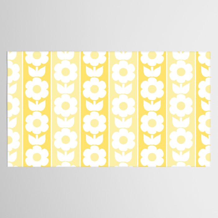 Vintage Floral Jonnty Flowers and Stripes Butter Yellow and White Cottage Stripes Tablecloth Gallery Image 2