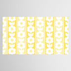 Vintage Floral Jonnty Flowers and Stripes Butter Yellow and White Cottage Stripes Tablecloth Gallery Image 2