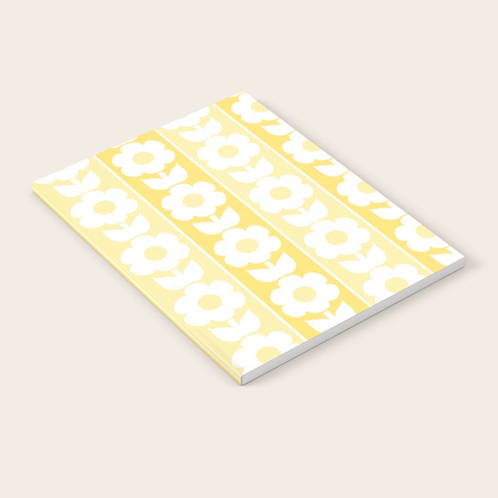 Vintage Floral Jonnty Flowers and Stripes Butter Yellow and White Cottage Stripes Notebook Gallery Image 2