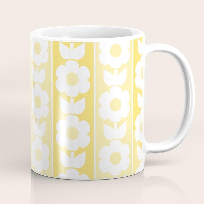 Vintage Floral Jonnty Flowers and Stripes Butter Yellow and White Cottage Stripes Coffee Mug Gallery Image 1
