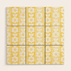 Vintage Floral Jonnty Flowers and Stripes Butter Yellow and White Cottage Stripes Wood Wall Art Gallery Image 1